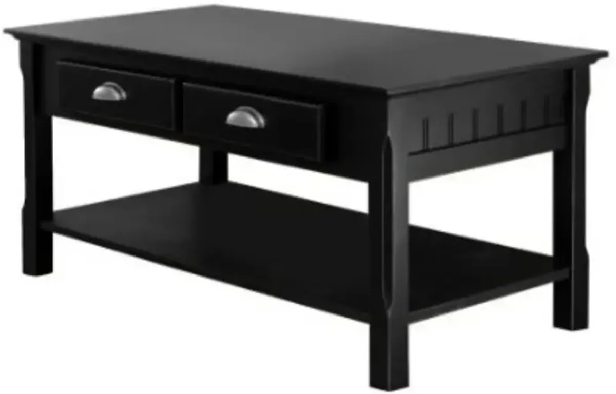 Country Style Black Wood Coffee Table with 2 Storage Drawers