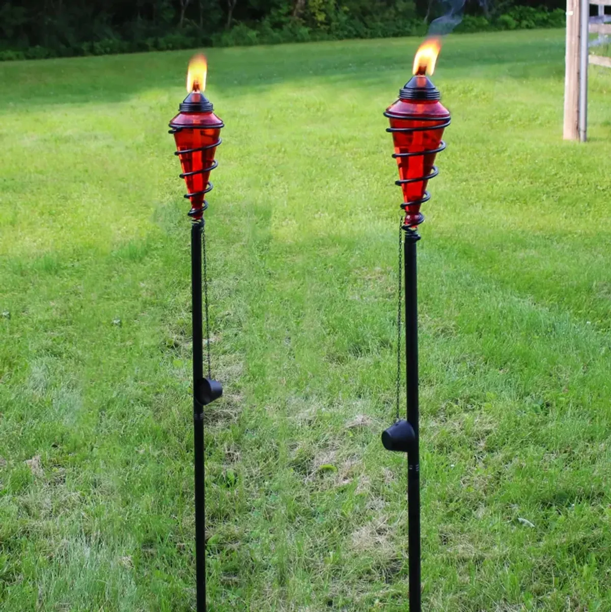 Sunnydaze Set of 2 2-in-1 Swirling Metal Glass Lawn Torches