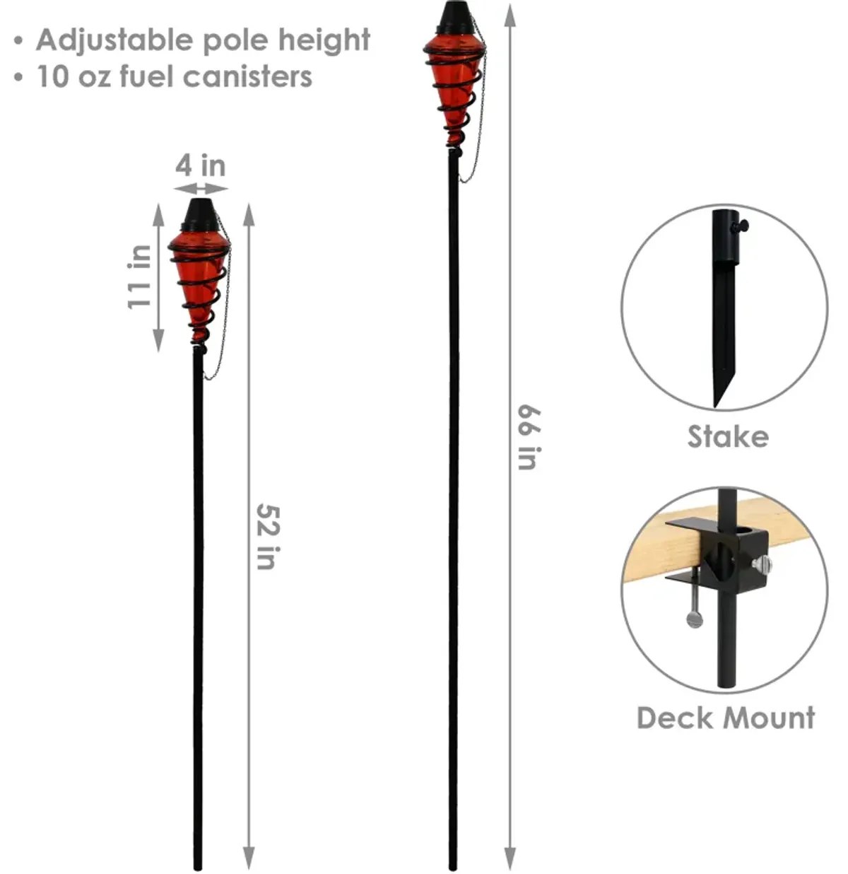 Sunnydaze Set of 2 2-in-1 Swirling Metal Glass Lawn Torches