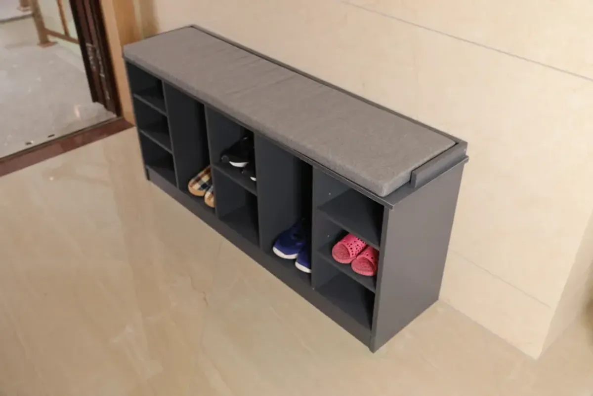 Wooden Shoe Cubicle Storage Entryway Bench with Soft Cushion for Seating