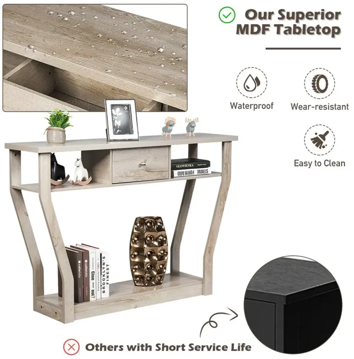 Modern Sofa Accent Table with Drawer