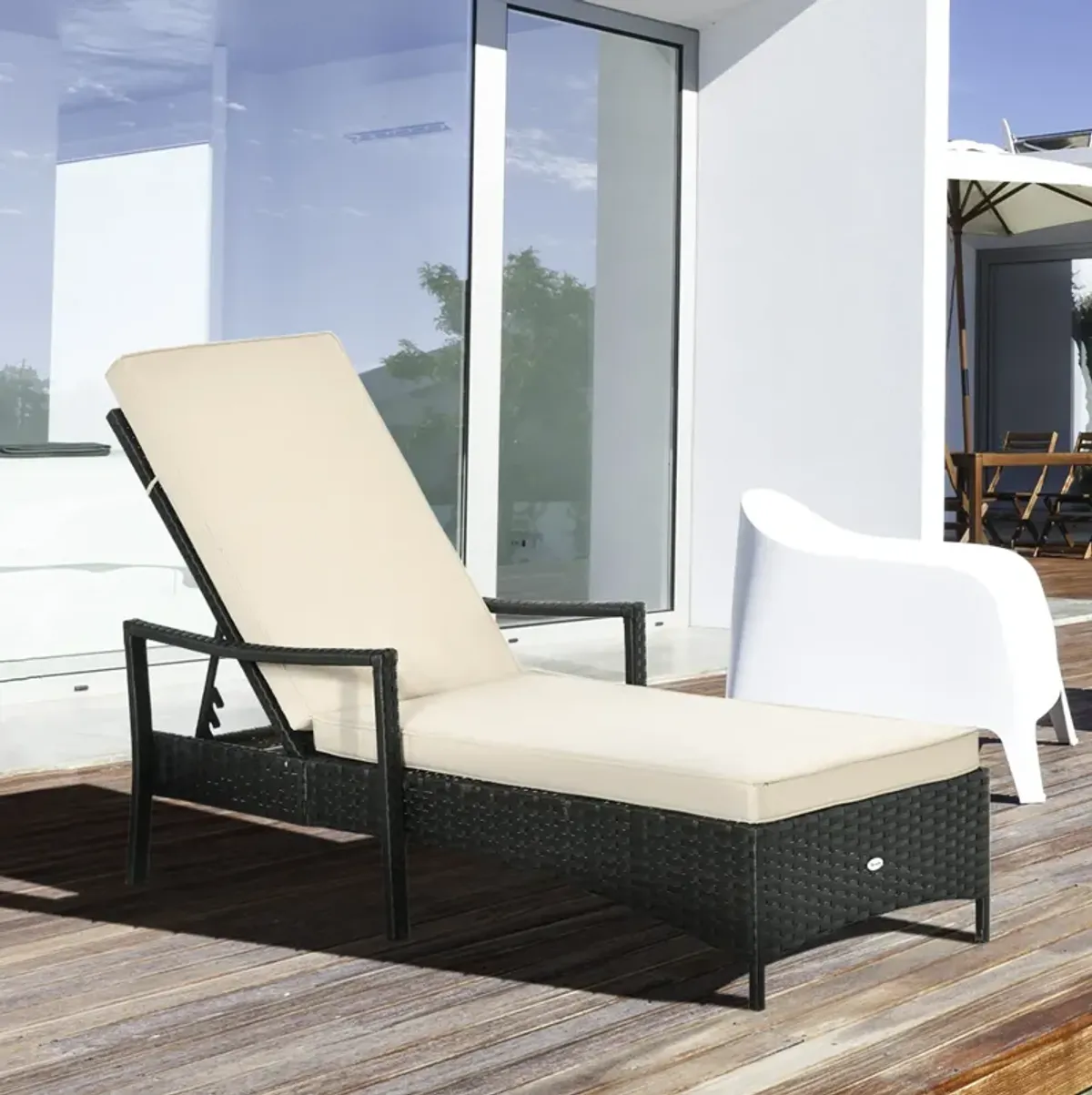 Versatile Sun Lounger: Adjustable PE Rattan Chair with Washable Cushion