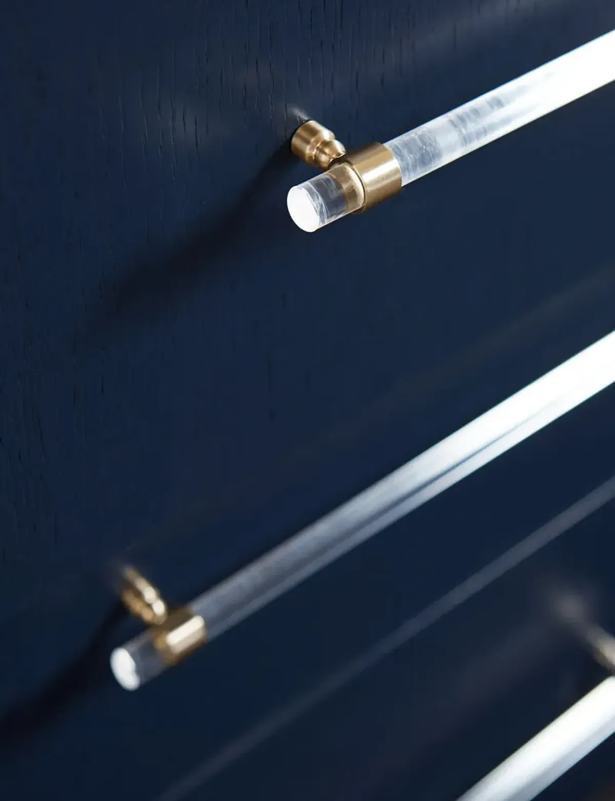 Argento Five Drawer Chest in Navy Blue and Burnished Brass