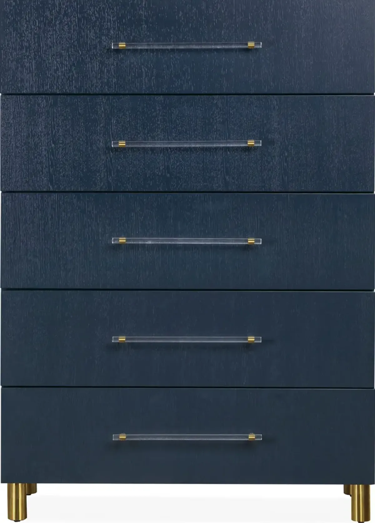 Argento Five Drawer Chest in Navy Blue and Burnished Brass