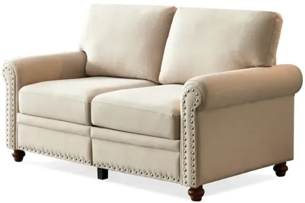Linen Fabric Upholstery With Storage Loveseat (Beige)