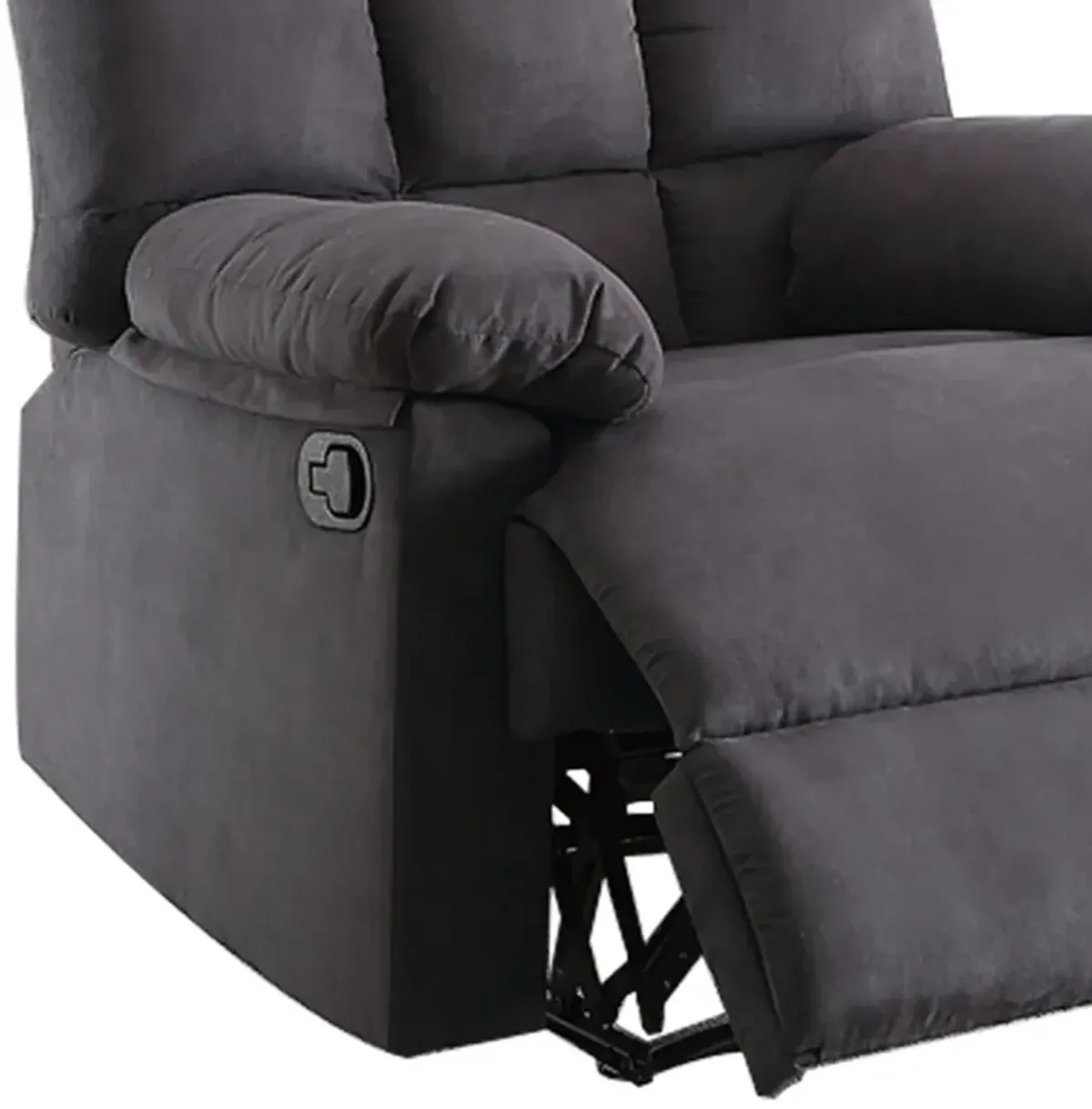 Plush Cushioned Recliner With Tufted Back And Roll Arms In Gray-Benzara