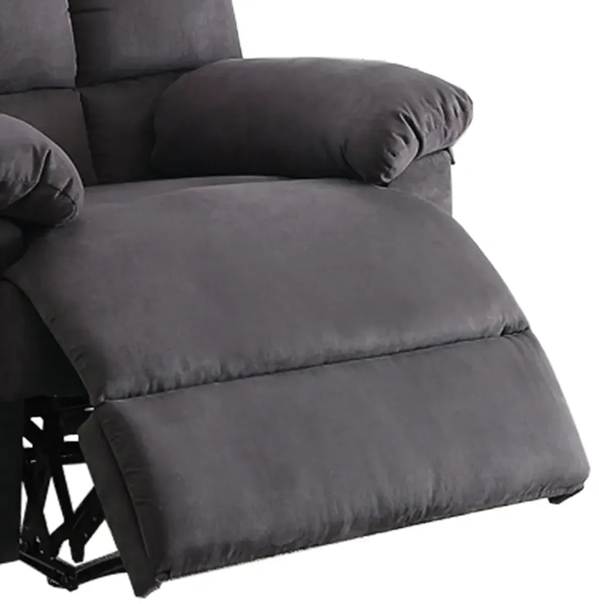 Plush Cushioned Recliner With Tufted Back And Roll Arms In Gray-Benzara