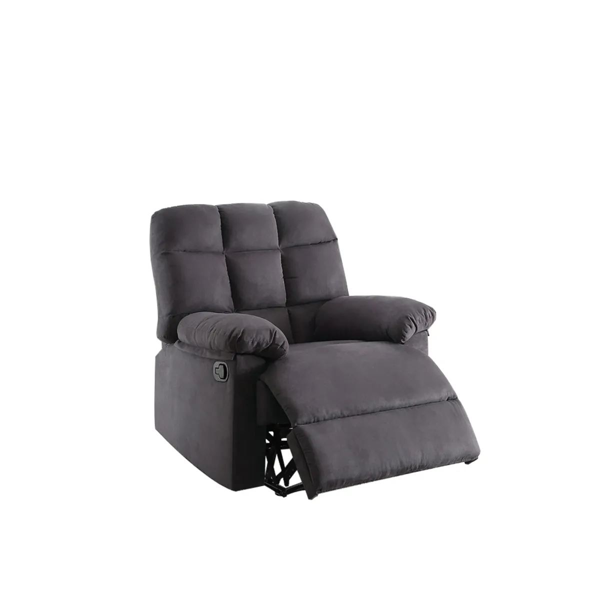 Plush Cushioned Recliner With Tufted Back And Roll Arms In Gray-Benzara