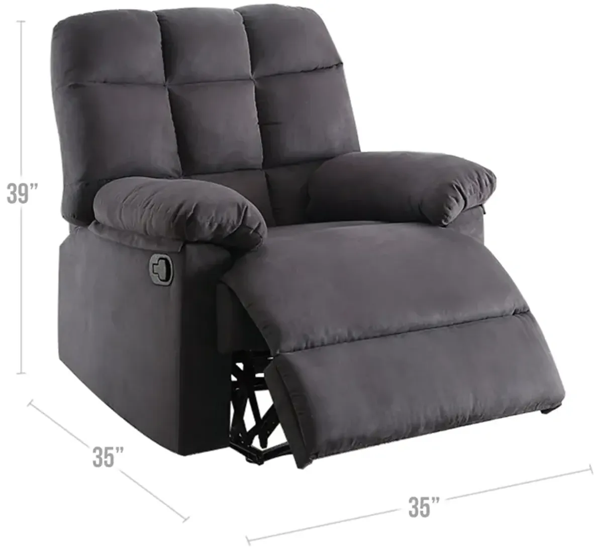 Plush Cushioned Recliner With Tufted Back And Roll Arms In Gray-Benzara