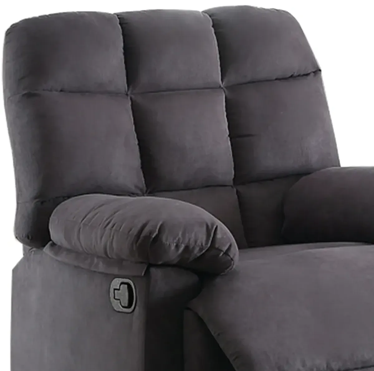 Plush Cushioned Recliner With Tufted Back And Roll Arms In Gray-Benzara