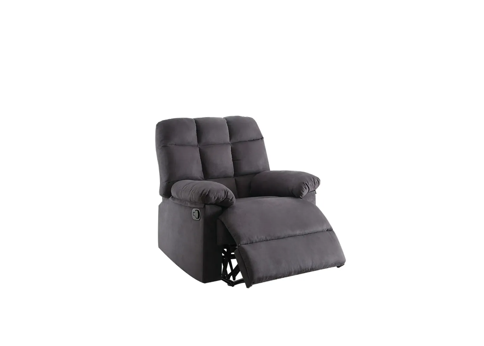 Plush Cushioned Recliner With Tufted Back And Roll Arms In Gray-Benzara