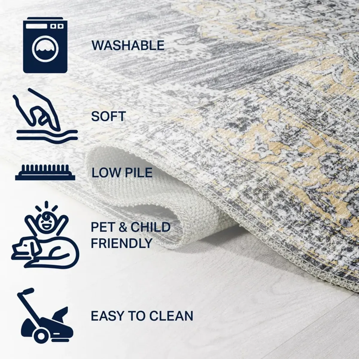 Bausch Bohemian Distressed Chenille Machine-Washable Area Rug