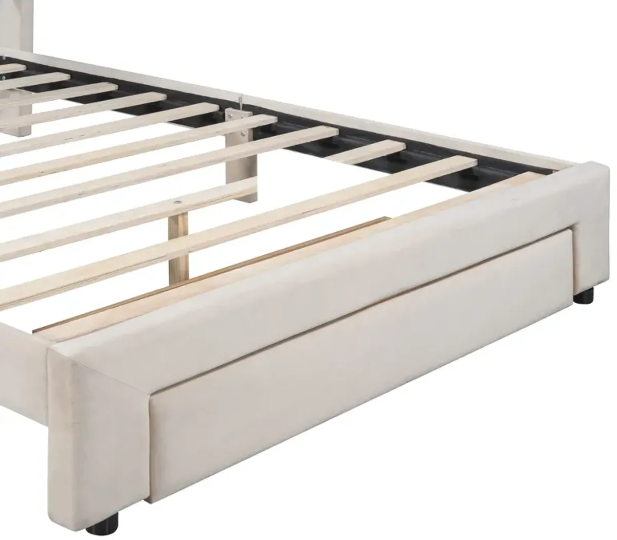 Merax Velvet Upholstered Platform Bed with a Drawer