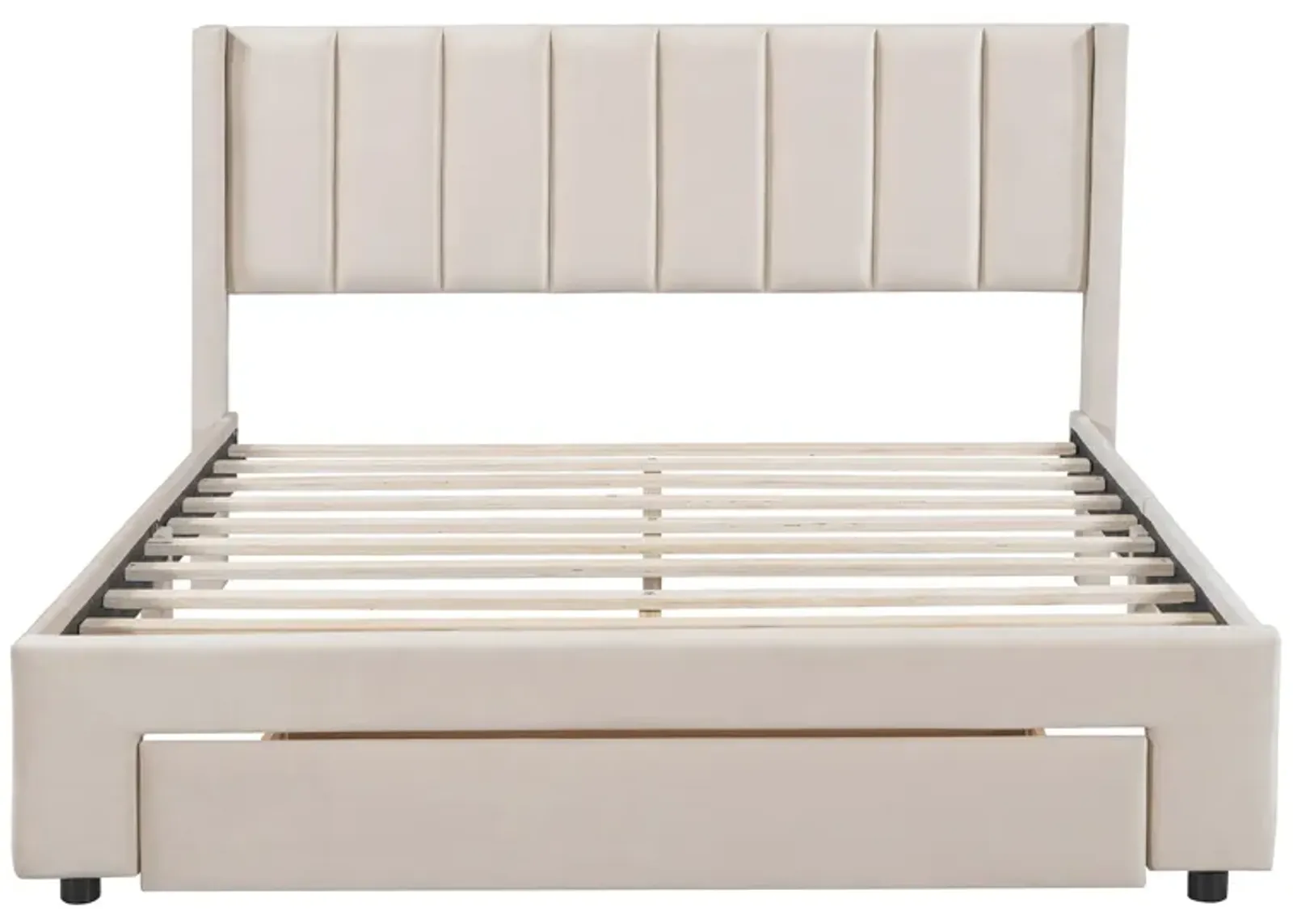 Merax Velvet Upholstered Platform Bed with a Drawer