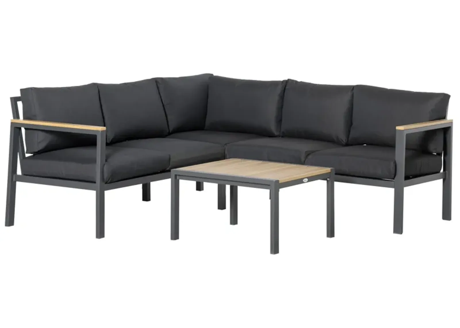 Dark Grey Patio Lounge: 5-Seater L-Shaped Aluminum Sectional Set