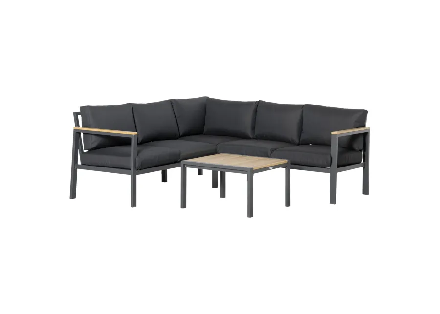 Dark Grey Patio Lounge: 5-Seater L-Shaped Aluminum Sectional Set