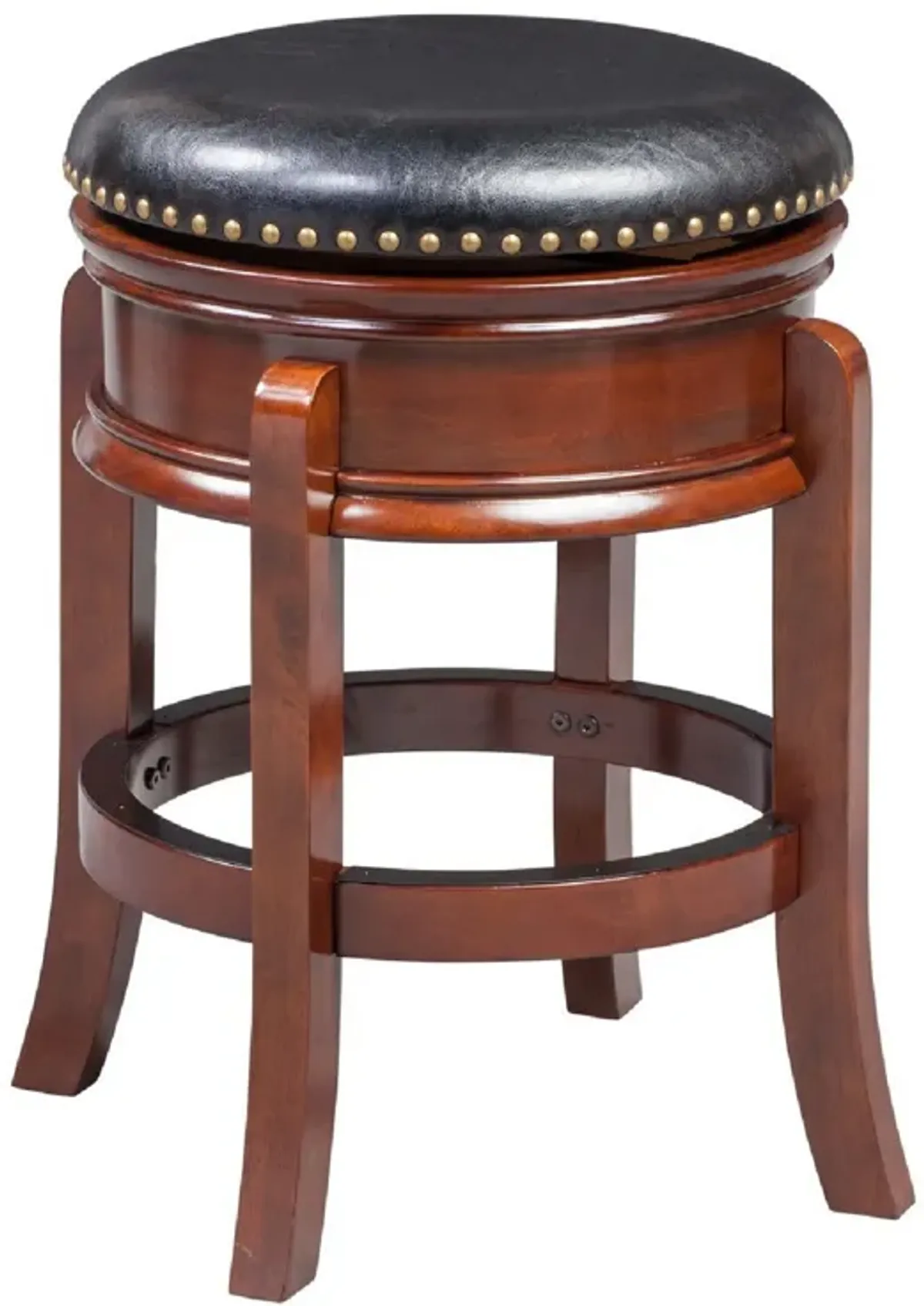 Sabi 24 inch Swivel Counter Stool, Solid Wood, Faux Leather, Brown, Black-Benzara