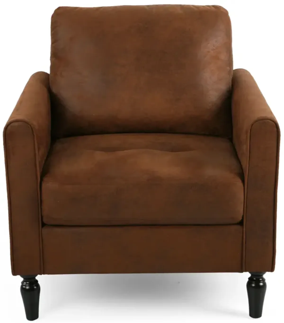 Ada Accent Chair, Plush Pillow Back, Textured Brown Microfiber Design -Benzara