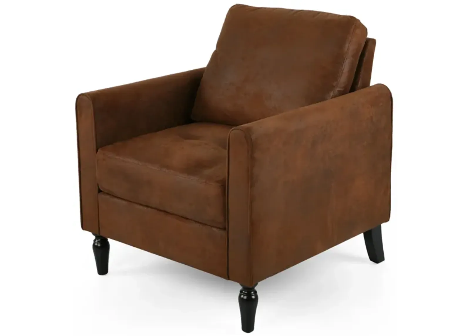 Ada Accent Chair, Plush Pillow Back, Textured Brown Microfiber Design -Benzara