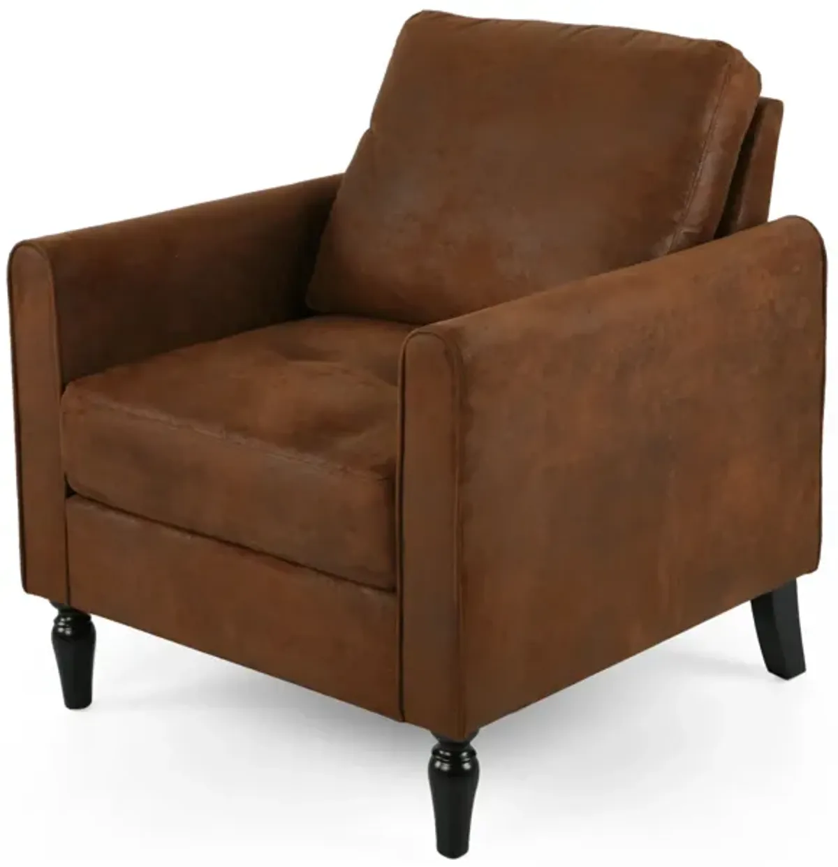 Ada Accent Chair, Plush Pillow Back, Textured Brown Microfiber Design -Benzara