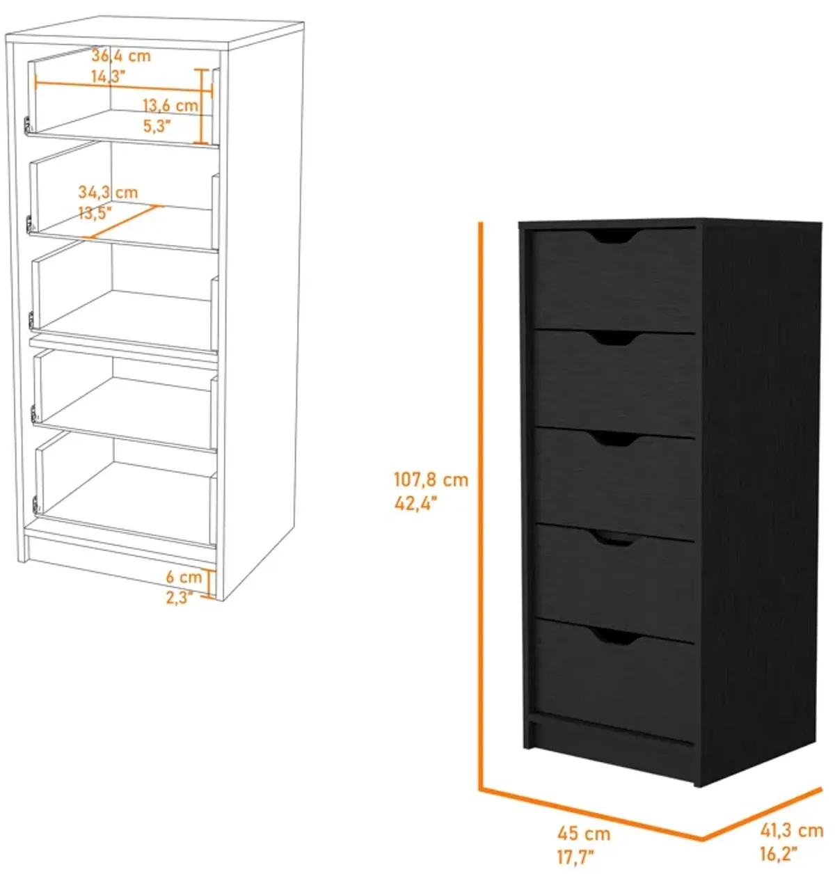 Dillon 5 Narrow Drawer Dresser