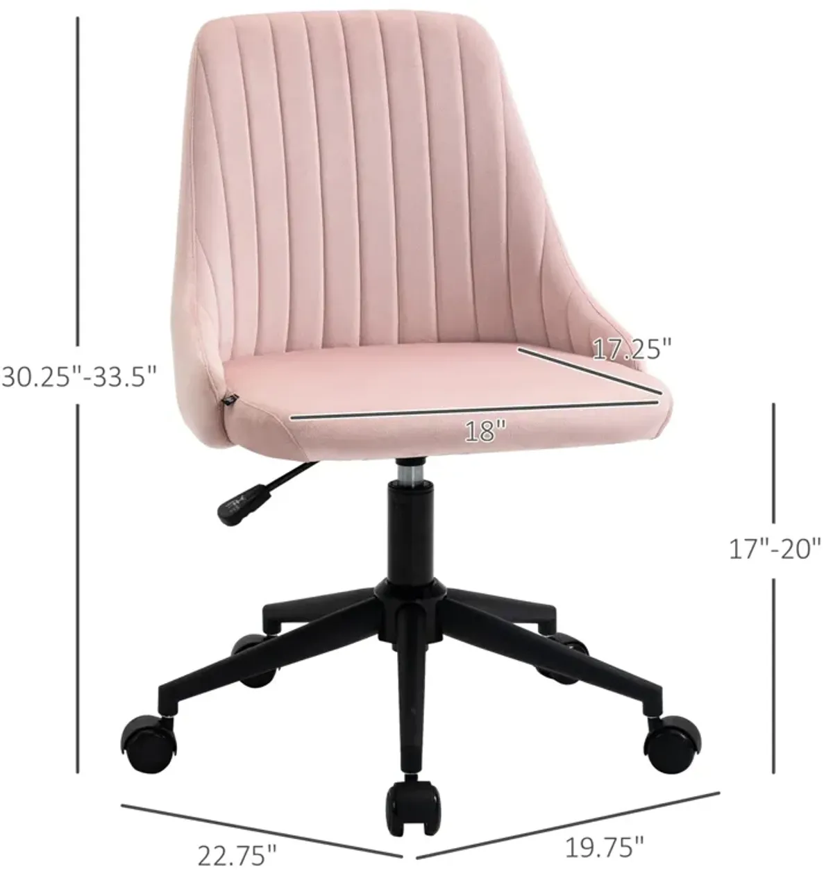 Pink Office Elegance: Velvet Swivel Mid-Back Chair with Scallop Design