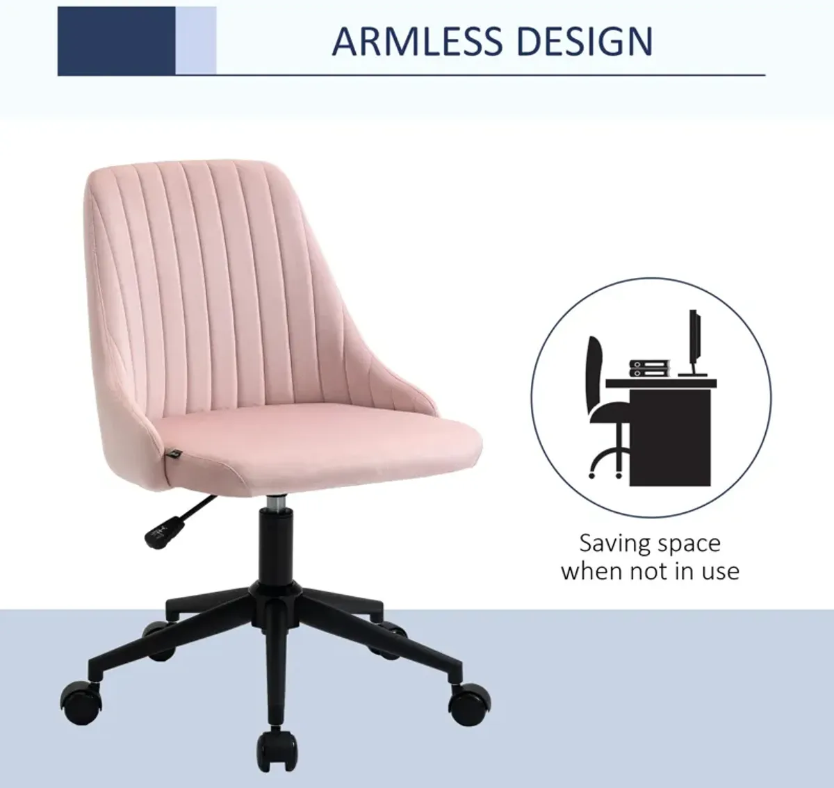 Pink Office Elegance: Velvet Swivel Mid-Back Chair with Scallop Design