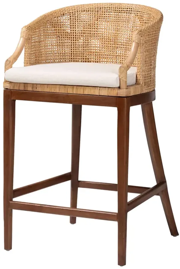 bali & pari Lumajang Bohemian Light Honey Rattan and Wood Bar Stool