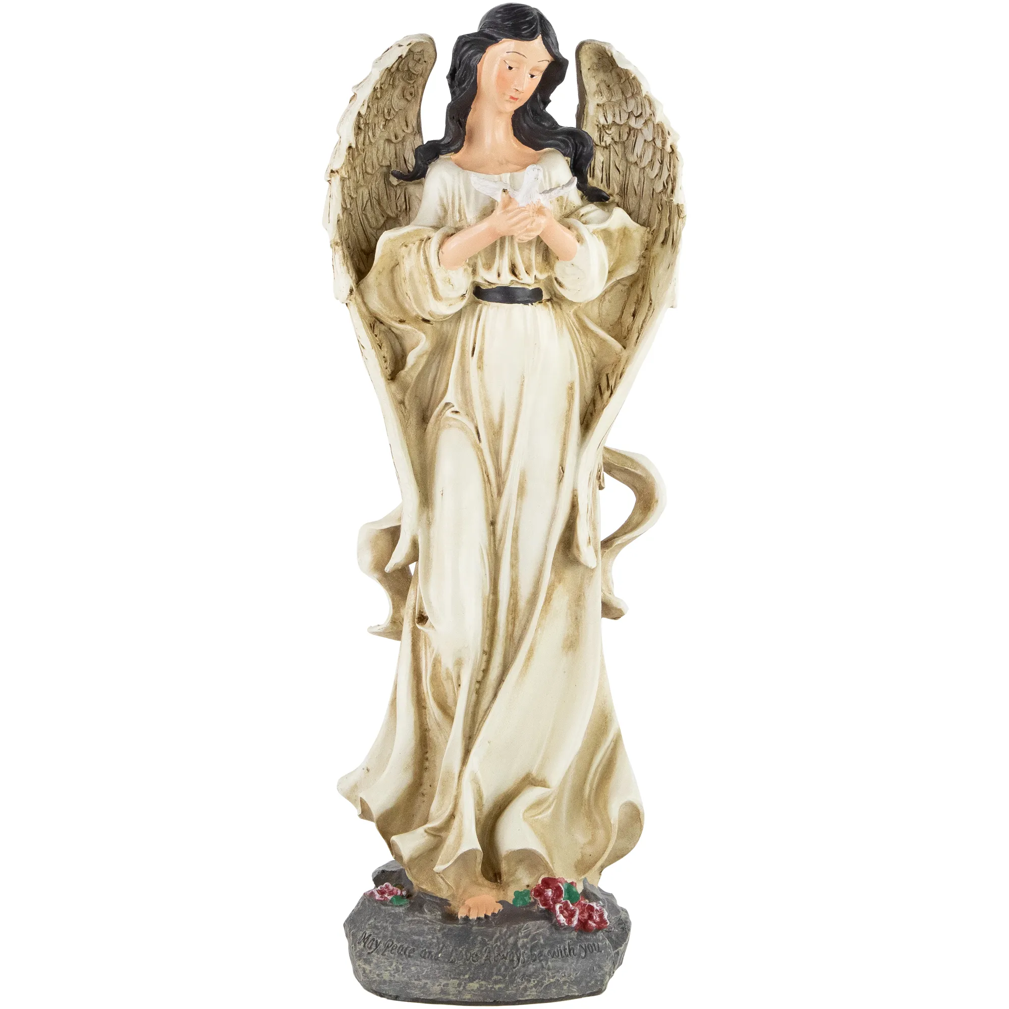 13" Peace and Love Angel with Dove Outdoor Garden Statue