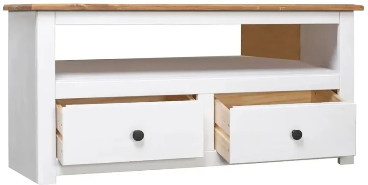 Corner TV Stand White 36.6"x19.3"x19.3" Solid Pine Panama Range