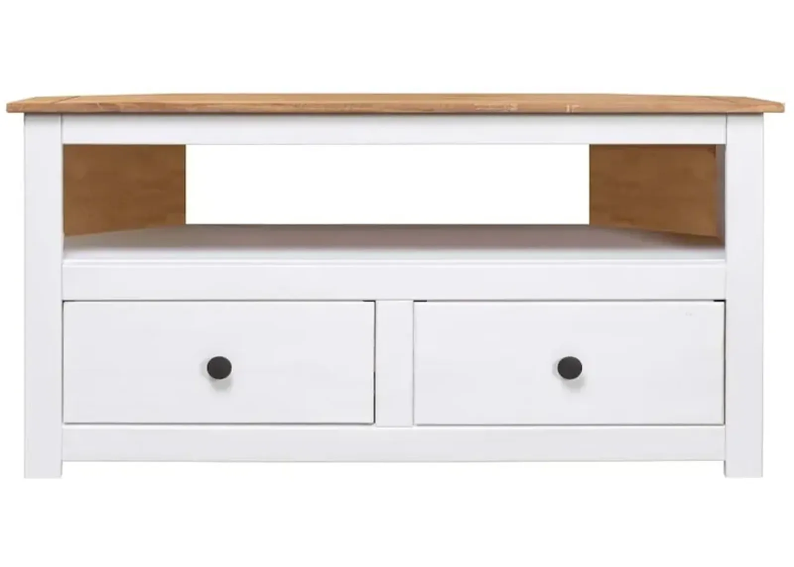 Corner TV Stand White 36.6"x19.3"x19.3" Solid Pine Panama Range