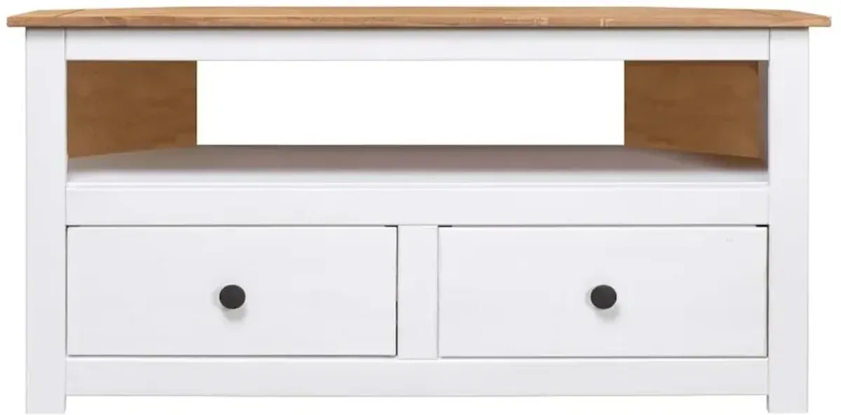 Corner TV Stand White 36.6"x19.3"x19.3" Solid Pine Panama Range