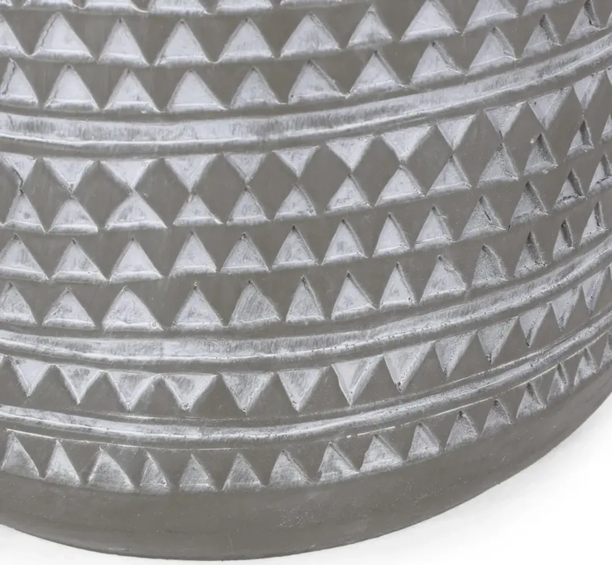 Outdoor End Table, 16 Inch Round Gray Faux Concrete w White Pattern - Benzara