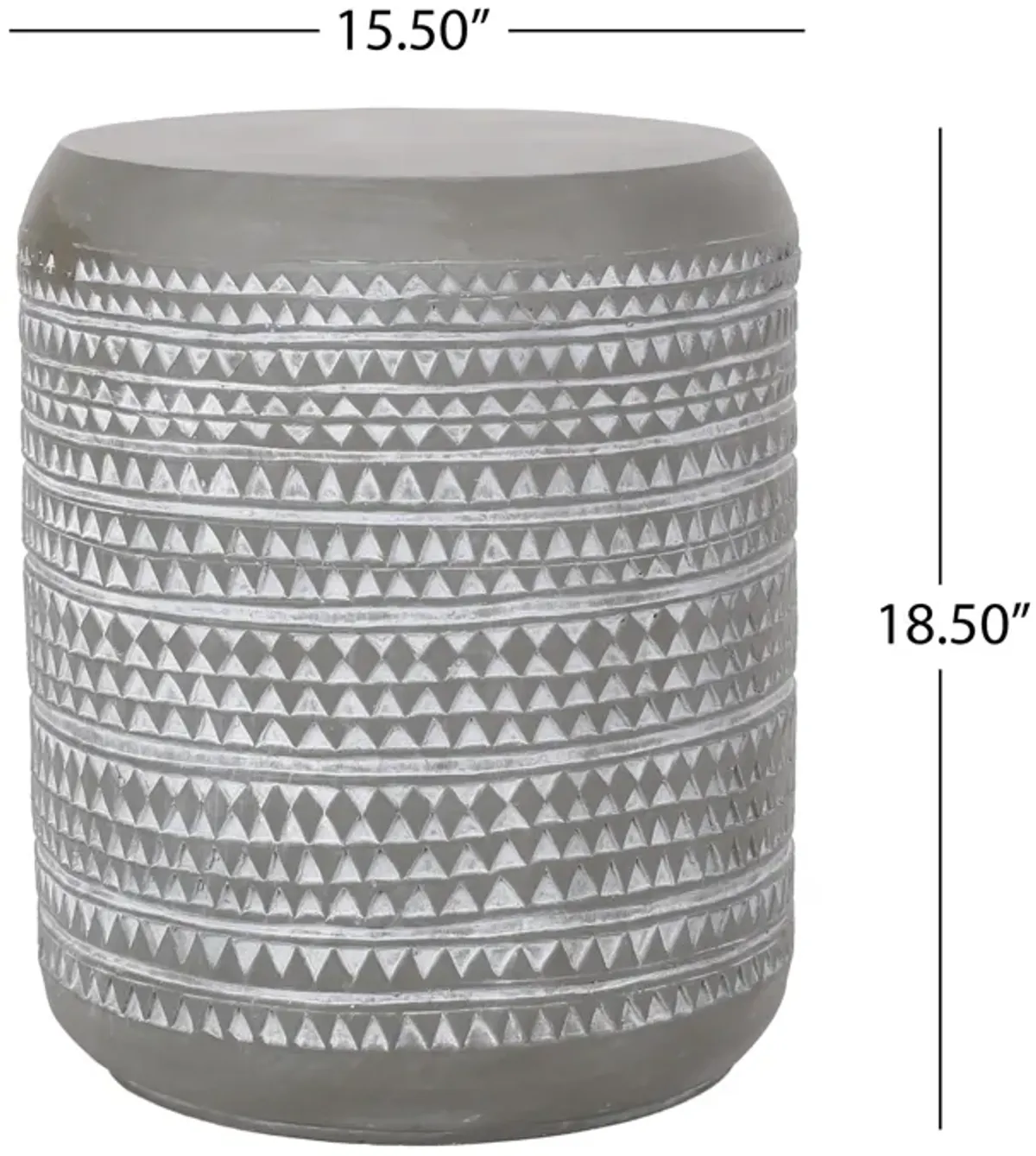 Outdoor End Table, 16 Inch Round Gray Faux Concrete w White Pattern - Benzara