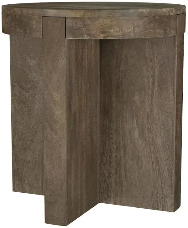 Kinkaid Round Solid Mango Wood End Table Brown