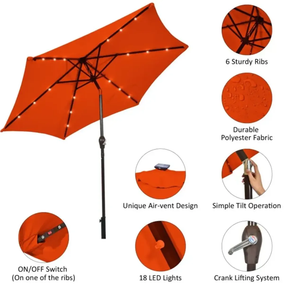 Hivvago 9 Feet Solar LED Lighted Patio Market Umbrella with Tilt Adjustment without Base