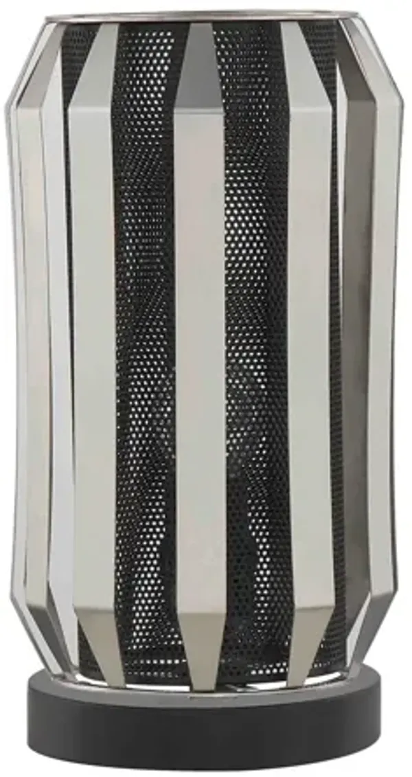 Pin 13 Inch Table Lamp, Accent Cylinder Metal Shade, Round Base, Black - Benzara