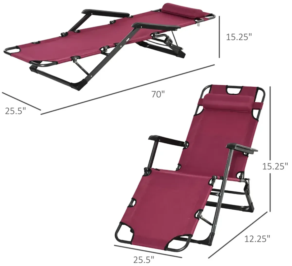 Red Outdoor Lounger: 2-in-1 Folding Sun Chair with Adjustable Footrest