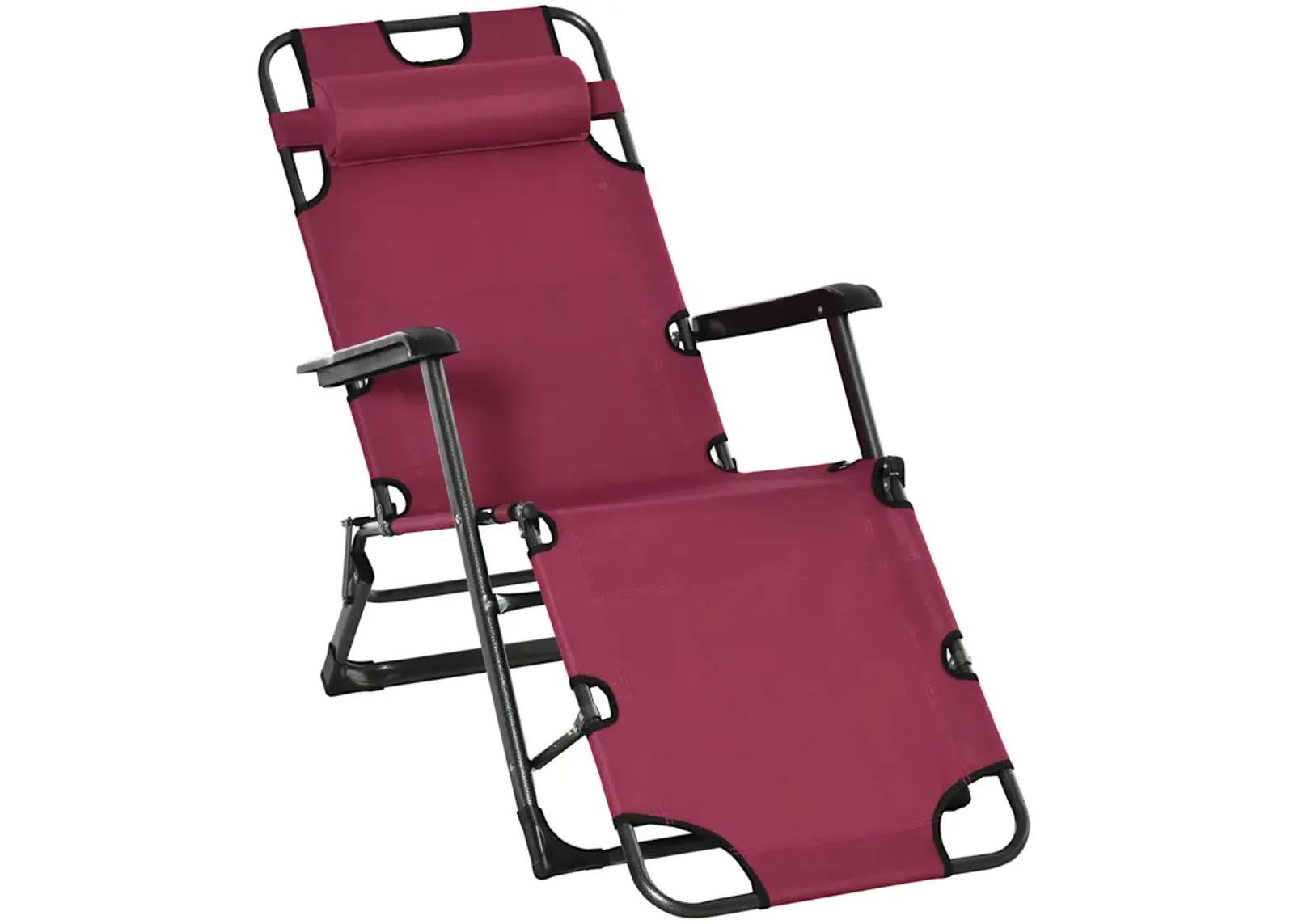 Red Outdoor Lounger: 2-in-1 Folding Sun Chair with Adjustable Footrest