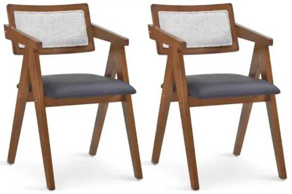 Hivvago Mid Century Wooden Accent Chairs with Leathaire Seat Cushions Set of 2