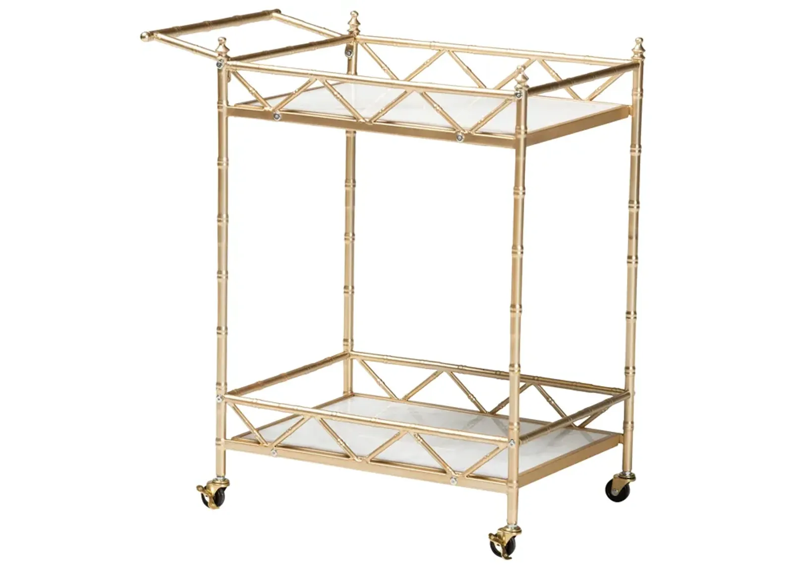 Baxton Studio Mela Contemporary Glam and Luxe Gold Metal and White Marble 2 Tier Wine Cart