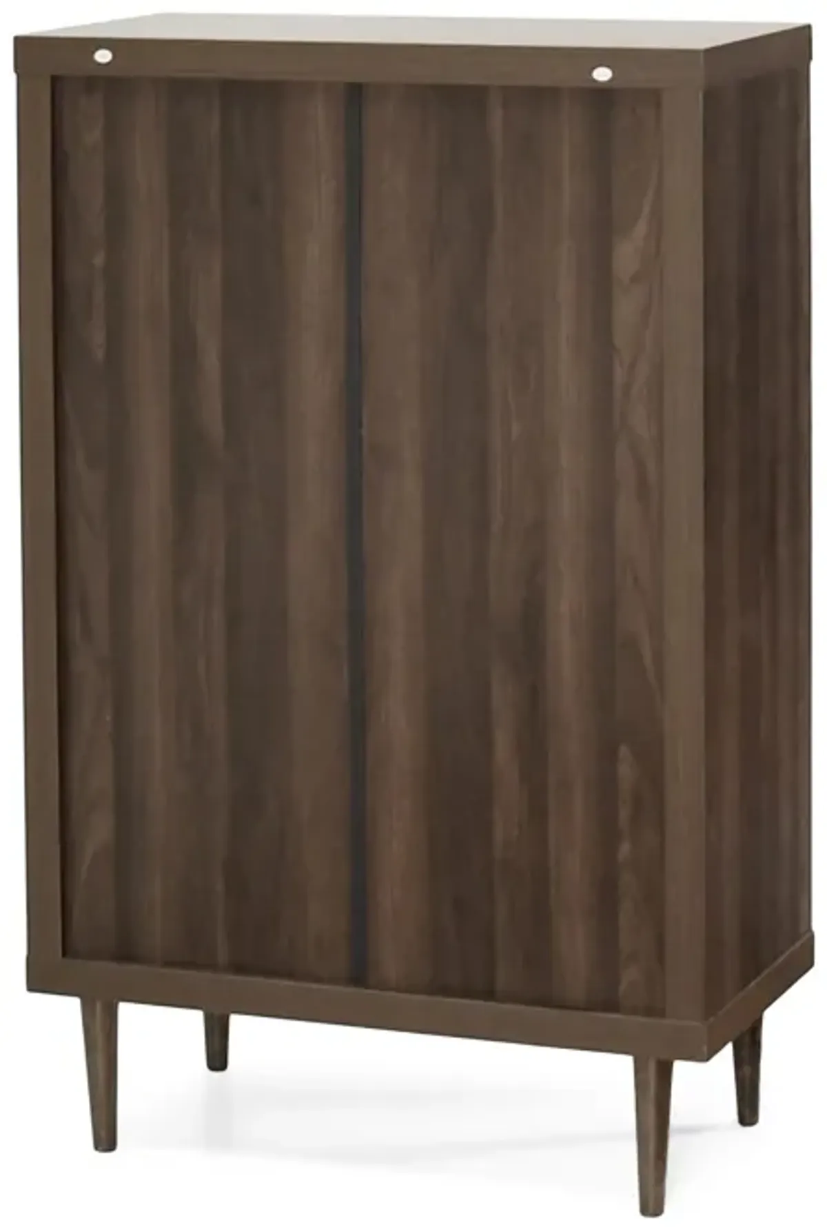 Minie Tall Dresser Chest, 5 Drawers, Rubberwood, Modern Walnut Brown - Benzara