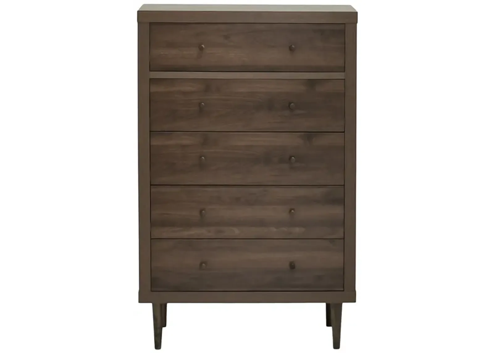 Minie Tall Dresser Chest, 5 Drawers, Rubberwood, Modern Walnut Brown - Benzara