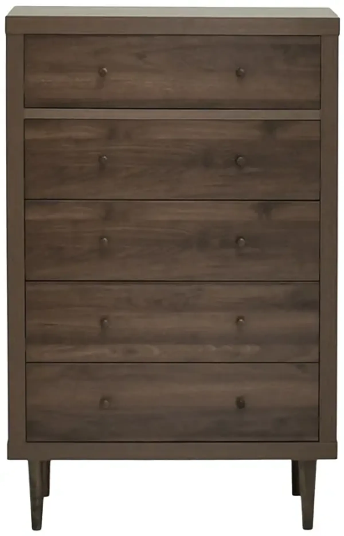 Minie Tall Dresser Chest, 5 Drawers, Rubberwood, Modern Walnut Brown - Benzara