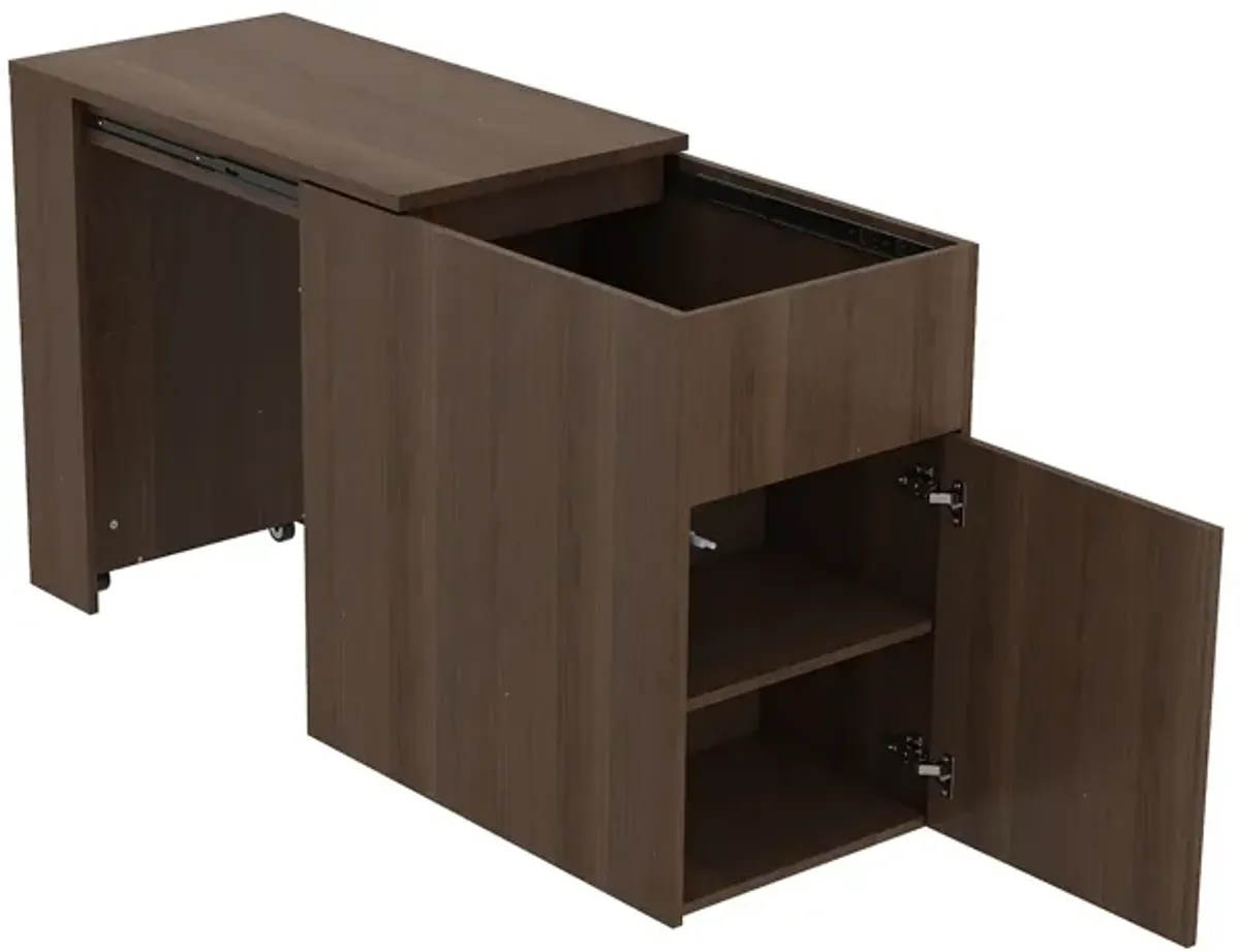 FUFU&GAGA 59" Expandable Home Office Desk – Walnut Finish, Sliding Storage Cabinet with Wheels, 2 Drawers & Adjustable Shelf (59" L x 17.7" W x 29.3" H), Walnut