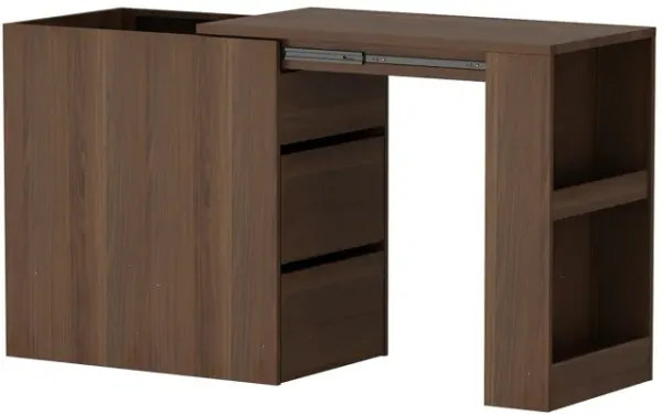 FUFU&GAGA 59" Expandable Home Office Desk – Walnut Finish, Sliding Storage Cabinet with Wheels, 2 Drawers & Adjustable Shelf (59" L x 17.7" W x 29.3" H), Walnut