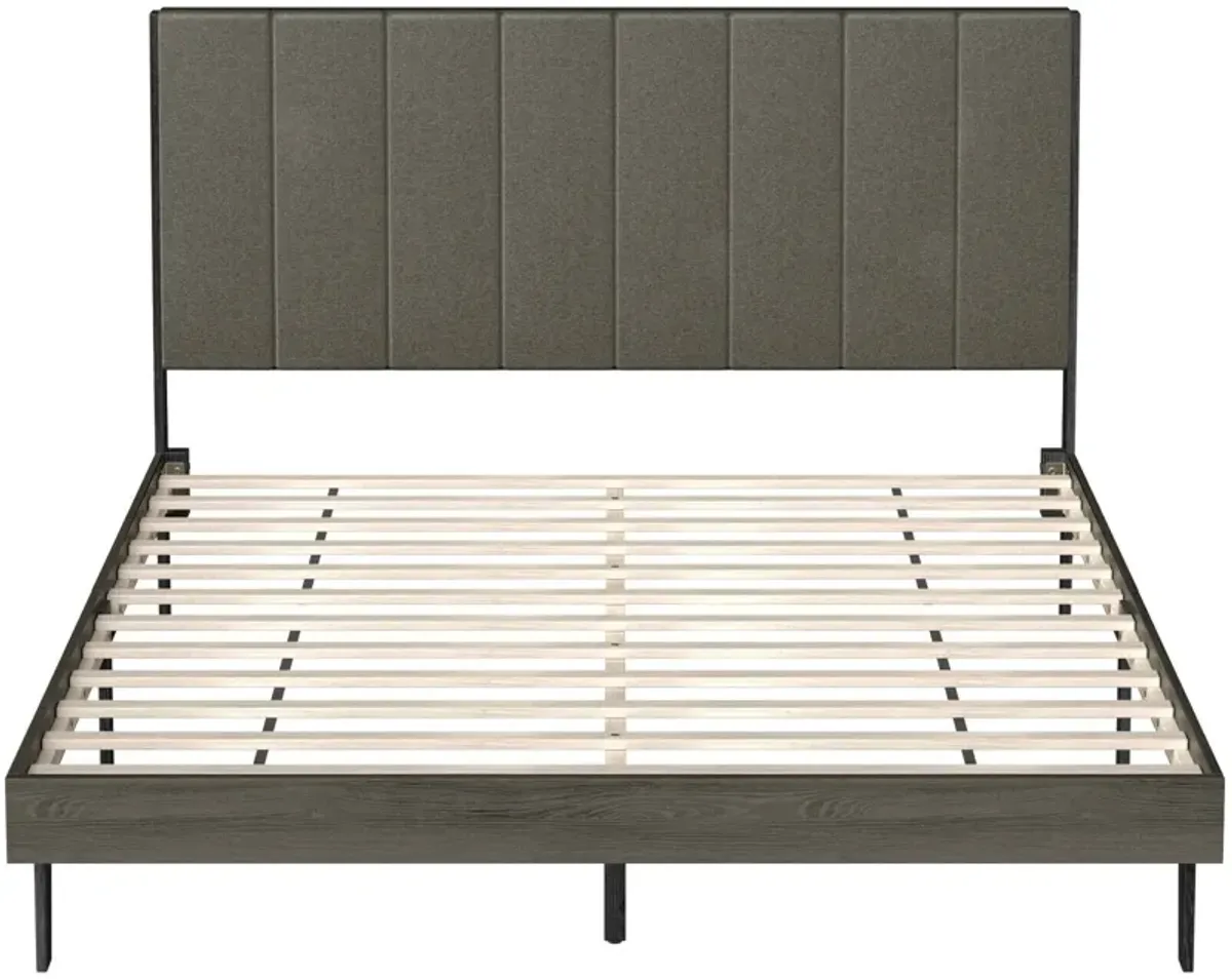 Queen Size Upholstered Bed Frame with Tufted Headboard