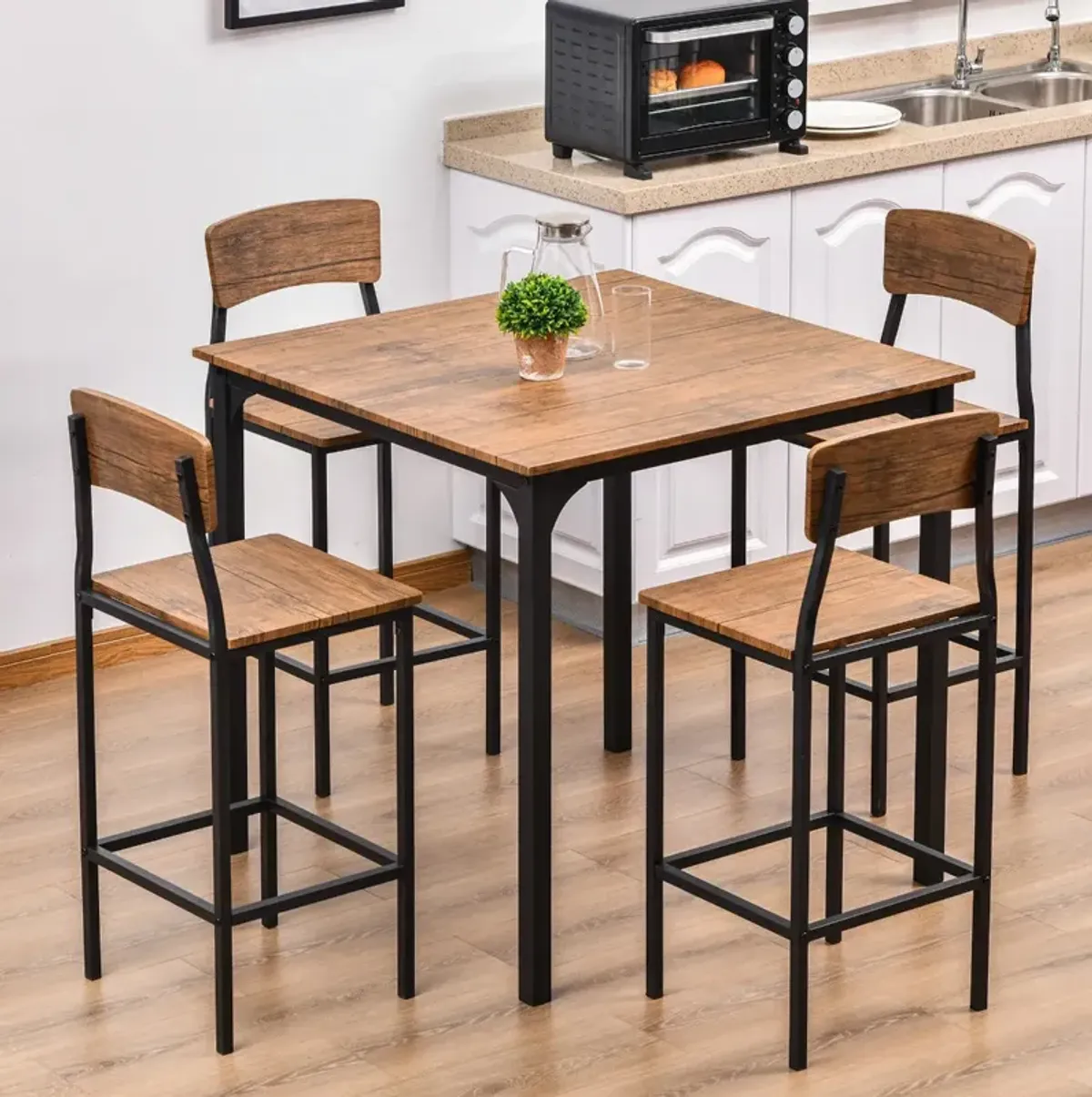 Walnut Dining Ensemble: 5-Piece Modern Counter Height Table Set