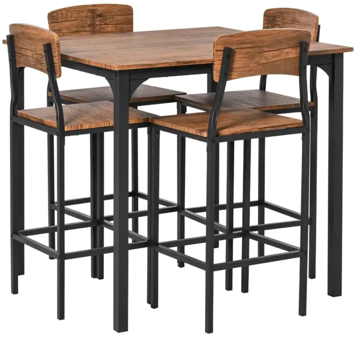 Walnut Dining Ensemble: 5-Piece Modern Counter Height Table Set