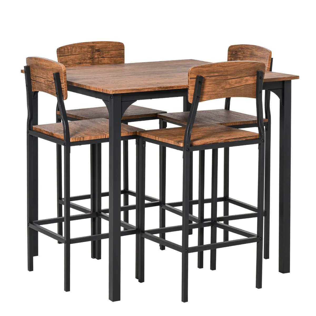 Walnut Dining Ensemble: 5-Piece Modern Counter Height Table Set